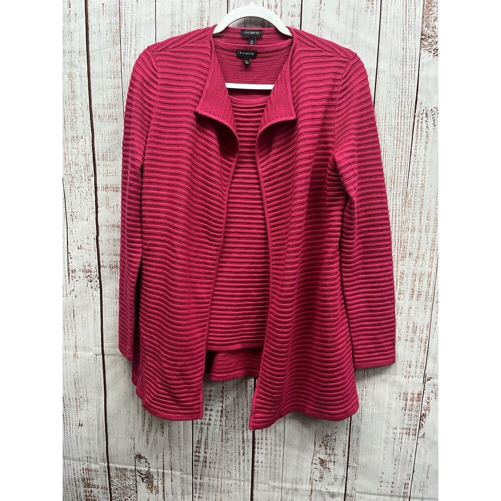 Talbots Two Piece Jacket Set Top & Cardigan Womens Small Pink Cotton Blend